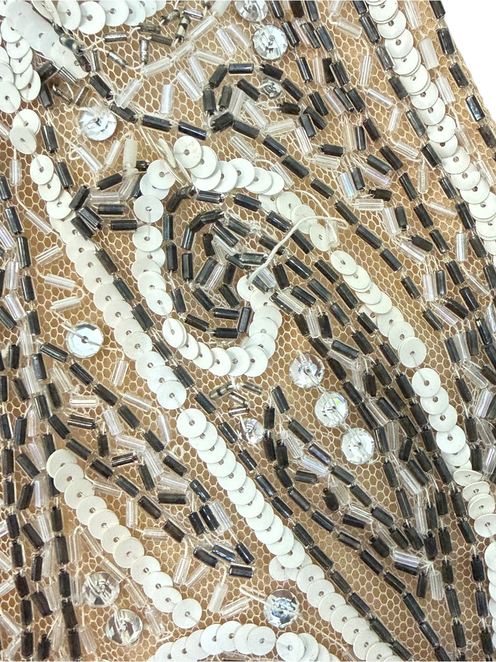 Vintage Ivory Gold Beaded Sequin Maxi Dress Long Sleeve Keyhole Formal Gown - Picture 10 of 11